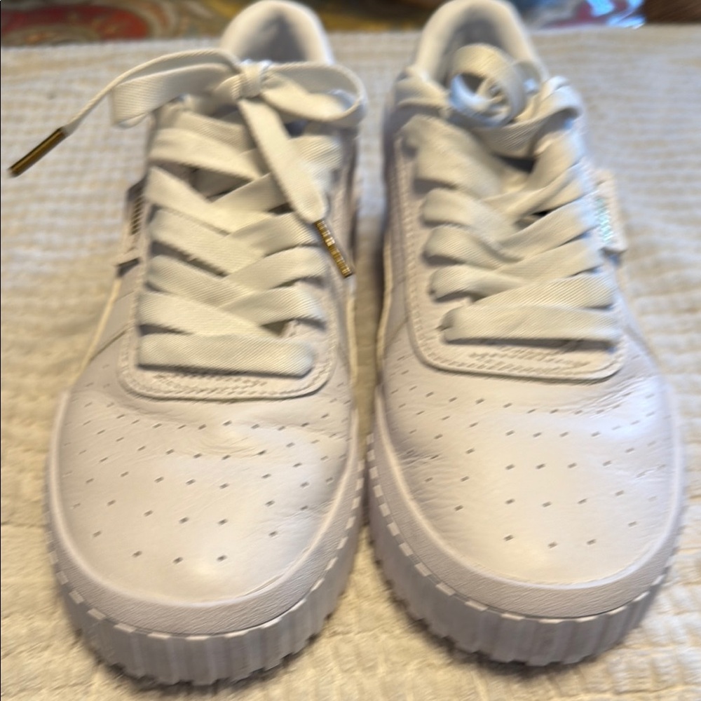 Puma White and Gold Athletic Shoes with Perforated Design - Picture 9 of 9